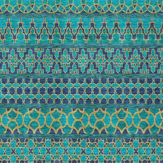 Teal Blue And Navy Blue Quatrefoil Washable Indoor Outdoor Area Rug Photo 5