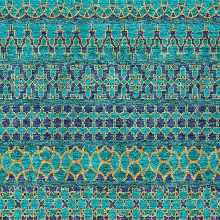 Teal Blue And Navy Blue Quatrefoil Washable Indoor Outdoor Area Rug Photo 5