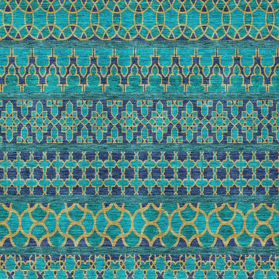 Teal Blue And Navy Blue Quatrefoil Washable Indoor Outdoor Area Rug Photo 5