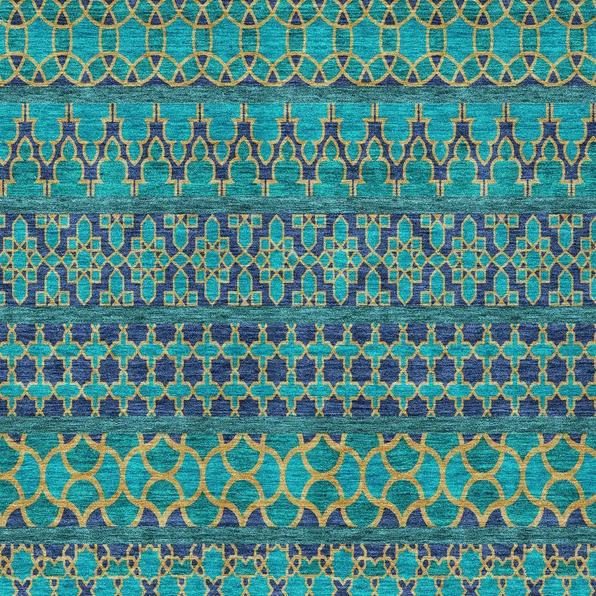 Teal Blue And Navy Blue Quatrefoil Washable Indoor Outdoor Area Rug Photo 5
