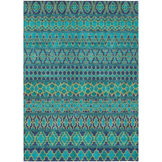 Teal Blue And Navy Blue Quatrefoil Washable Indoor Outdoor Area Rug Photo 1