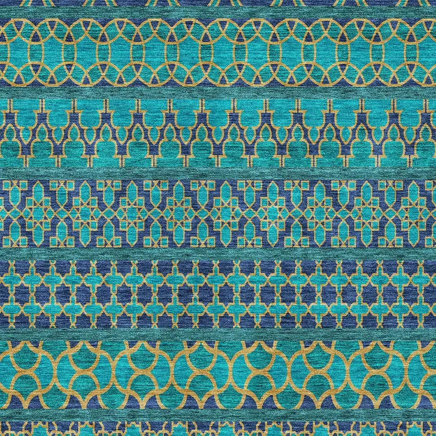 Teal Blue And Navy Blue Quatrefoil Washable Indoor Outdoor Area Rug Photo 5