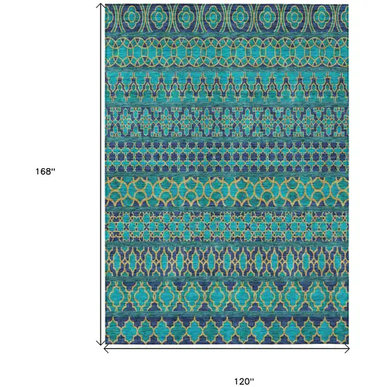 Teal Blue And Navy Blue Quatrefoil Washable Indoor Outdoor Area Rug Photo 8