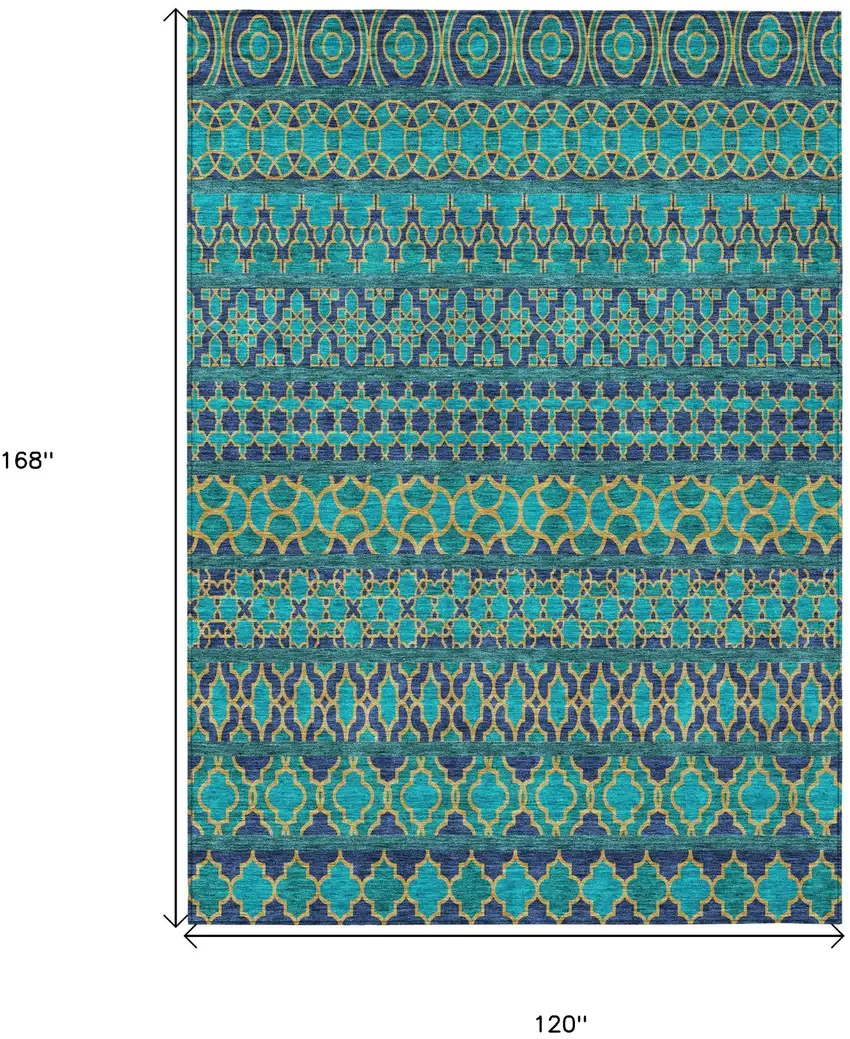 Teal Blue And Navy Blue Quatrefoil Washable Indoor Outdoor Area Rug Photo 8