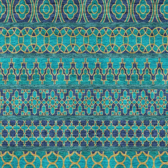Teal Blue And Navy Blue Quatrefoil Washable Indoor Outdoor Area Rug Photo 5