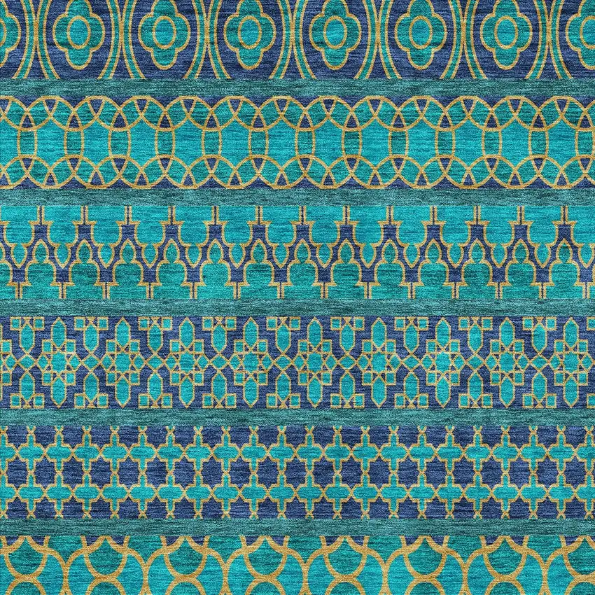 Teal Blue And Navy Blue Quatrefoil Washable Indoor Outdoor Area Rug Photo 5