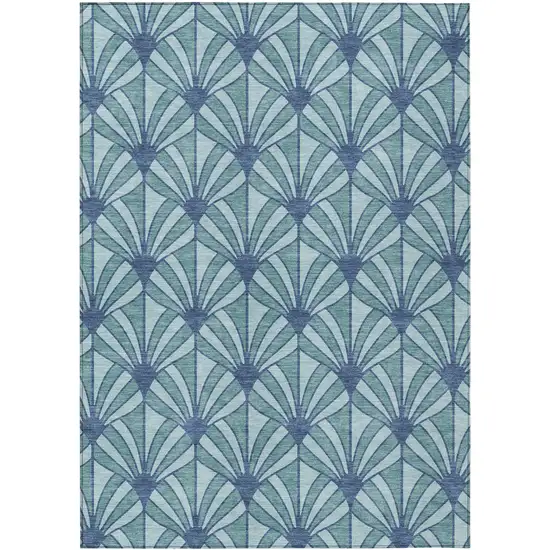 Teal Blue And Navy Blue Seashell Washable Indoor Outdoor Area Rug Photo 8