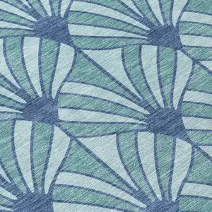 Photo of Teal Blue And Navy Blue Seashell Washable Indoor Outdoor Area Rug