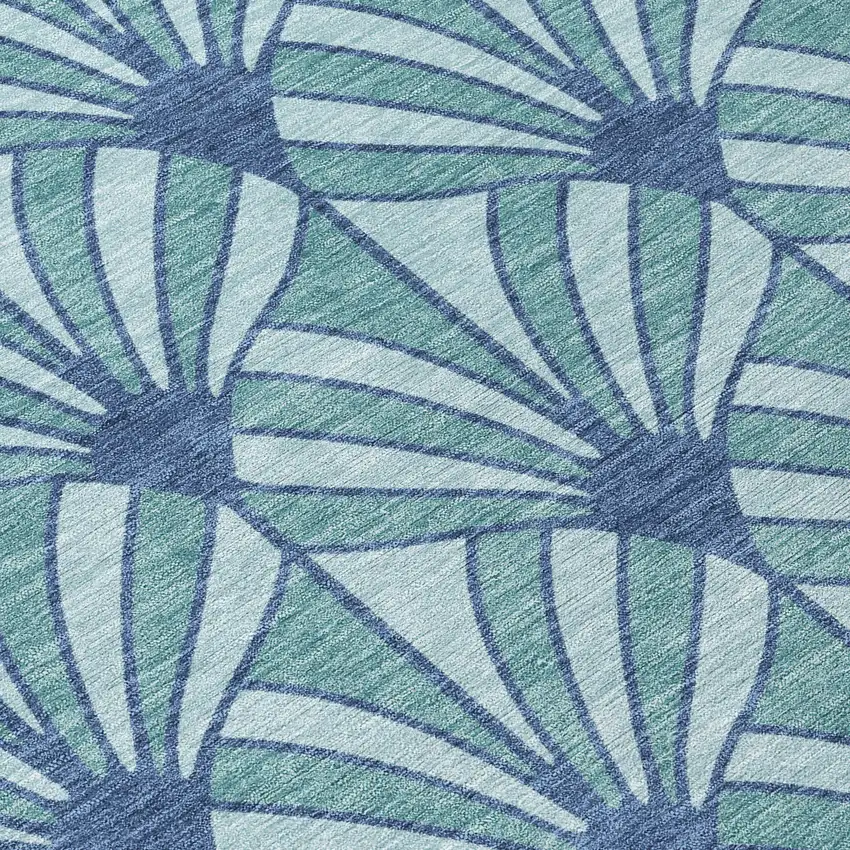 Teal Blue And Navy Blue Seashell Washable Indoor Outdoor Area Rug Photo 1