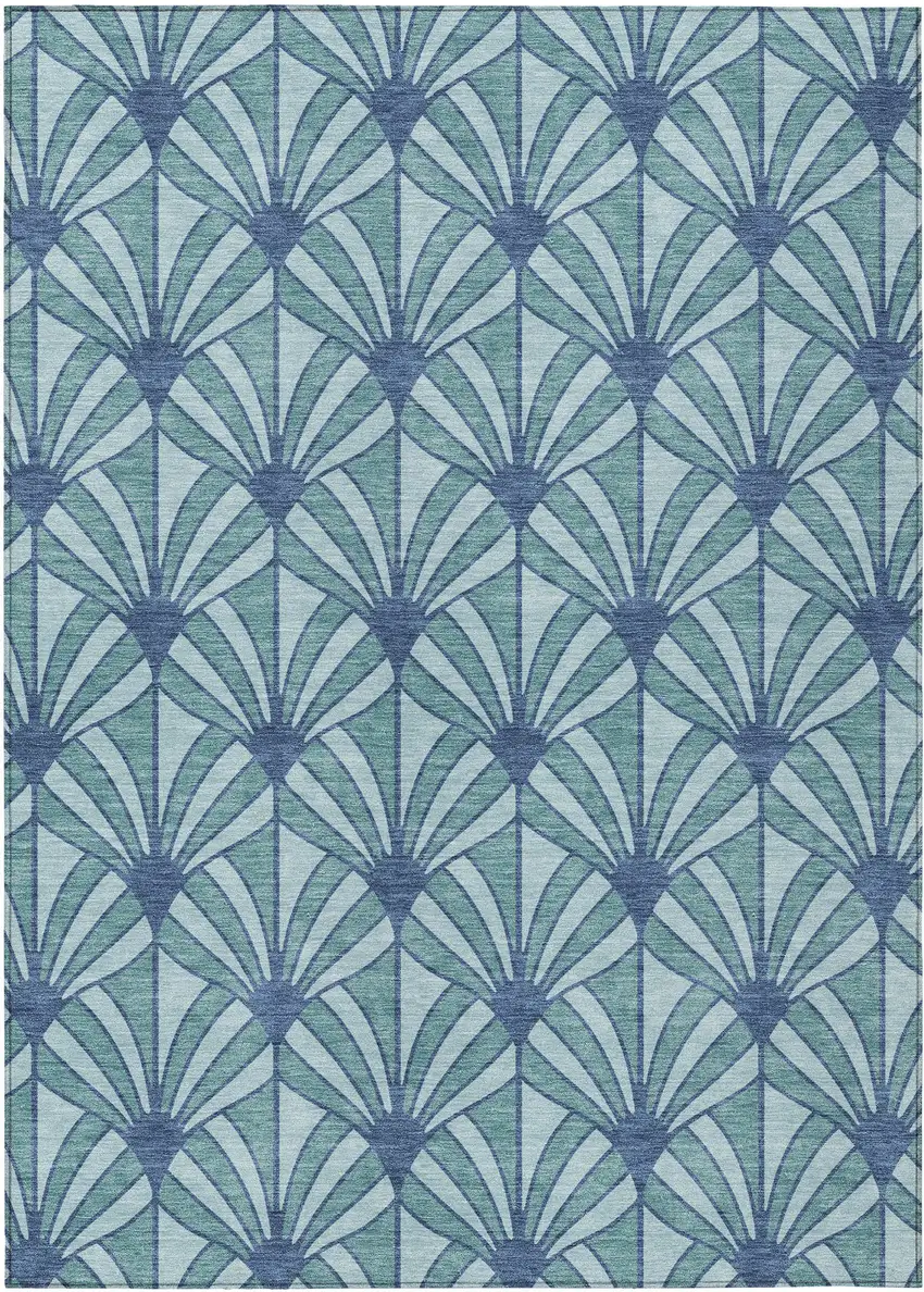 Teal Blue And Navy Blue Seashell Washable Indoor Outdoor Area Rug Photo 8
