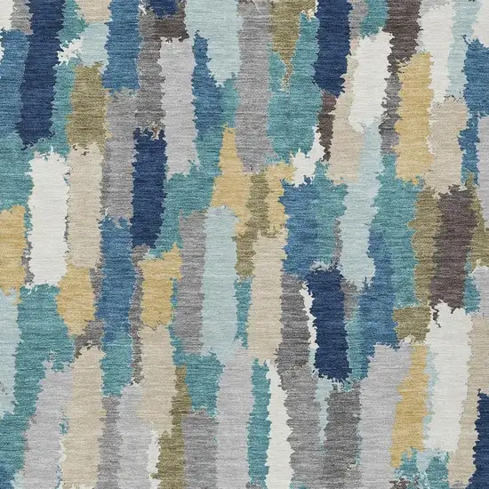 Teal Blue And Navy Blue Striped Washable Indoor Outdoor Area Rug Photo 2