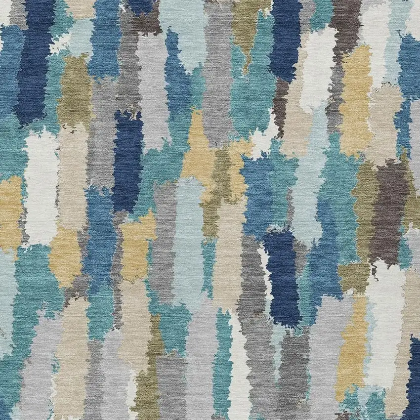 Teal Blue And Navy Blue Striped Washable Indoor Outdoor Area Rug Photo 2