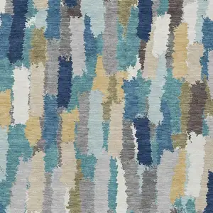 Photo of Teal Blue And Navy Blue Striped Washable Indoor Outdoor Area Rug