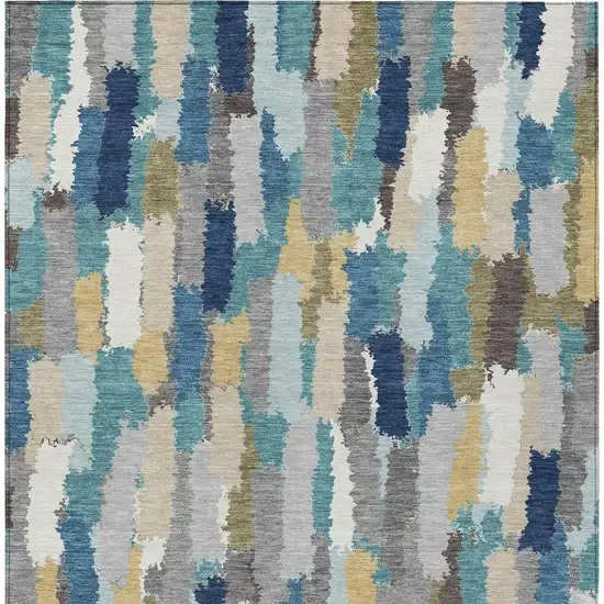Teal Blue And Navy Blue Striped Washable Indoor Outdoor Area Rug Photo 3