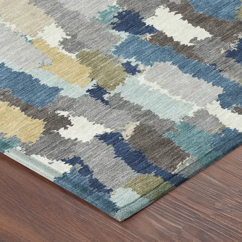 Teal Blue And Navy Blue Striped Washable Indoor Outdoor Area Rug Photo 8