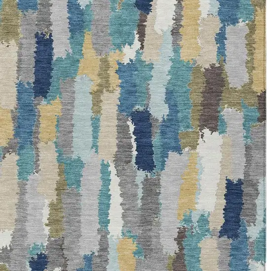 Teal Blue And Navy Blue Striped Washable Indoor Outdoor Area Rug Photo 2