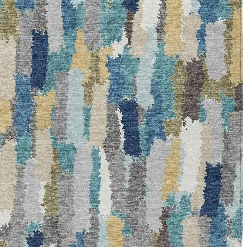 Teal Blue And Navy Blue Striped Washable Indoor Outdoor Area Rug Photo 2