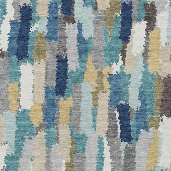 Teal Blue And Navy Blue Striped Washable Indoor Outdoor Area Rug Photo 2