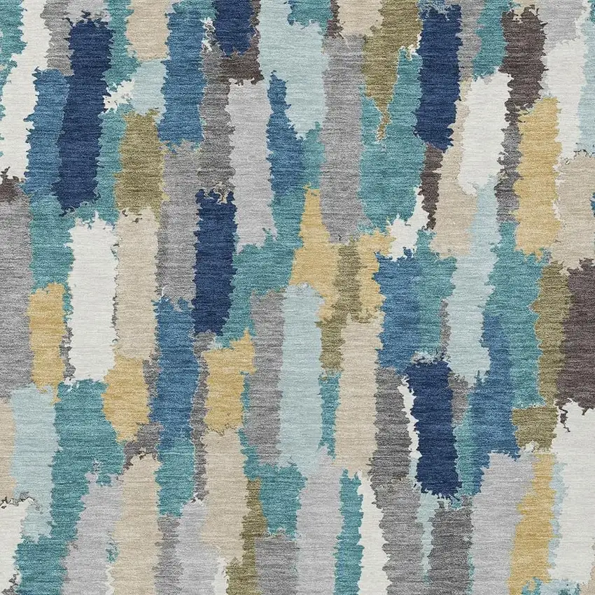 Teal Blue And Navy Blue Striped Washable Indoor Outdoor Area Rug Photo 2