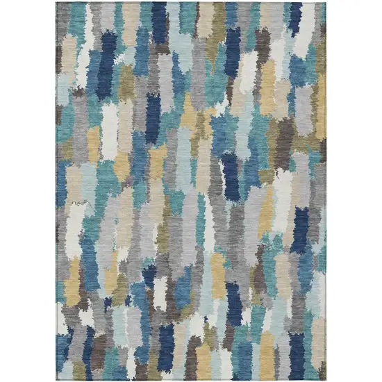 Teal Blue And Navy Blue Striped Washable Indoor Outdoor Area Rug Photo 1