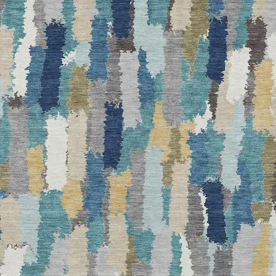 Teal Blue And Navy Blue Striped Washable Indoor Outdoor Area Rug Photo 2