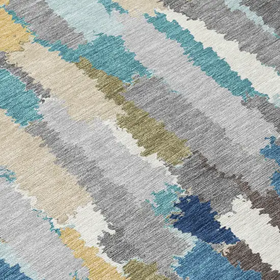 Teal Blue And Navy Blue Striped Washable Indoor Outdoor Area Rug Photo 9