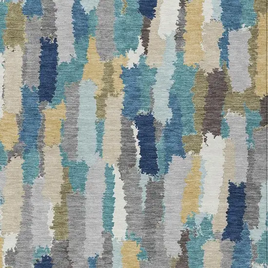 Teal Blue And Navy Blue Striped Washable Indoor Outdoor Area Rug Photo 2