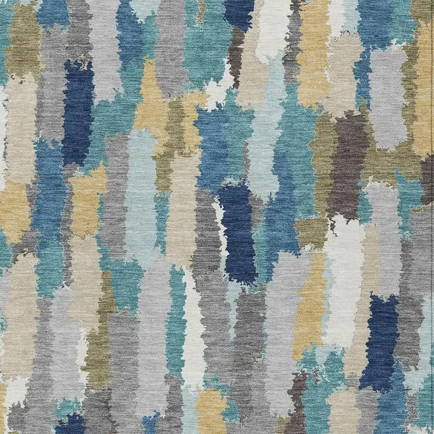 Teal Blue And Navy Blue Striped Washable Indoor Outdoor Area Rug Photo 2