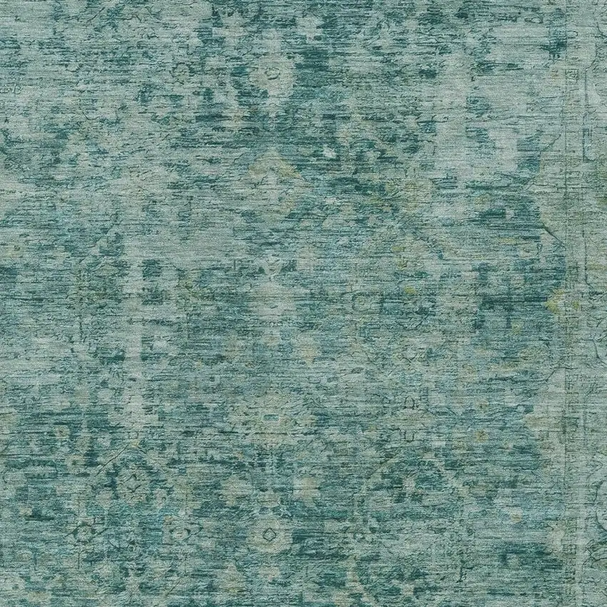 Teal Blue And Olive Green Abstract Washable Indoor Outdoor Area Rug Photo 4