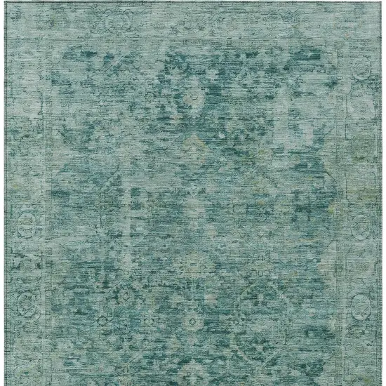 Teal Blue And Olive Green Abstract Washable Indoor Outdoor Area Rug Photo 9