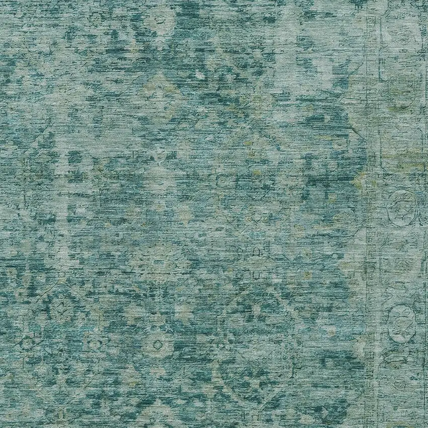 Teal Blue And Olive Green Abstract Washable Indoor Outdoor Area Rug Photo 6