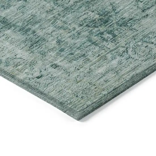 Teal Blue And Olive Green Abstract Washable Indoor Outdoor Area Rug Photo 9
