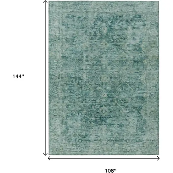 Teal Blue And Olive Green Abstract Washable Indoor Outdoor Area Rug Photo 9