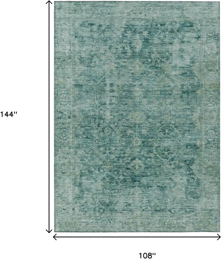 Teal Blue And Olive Green Abstract Washable Indoor Outdoor Area Rug Photo 9