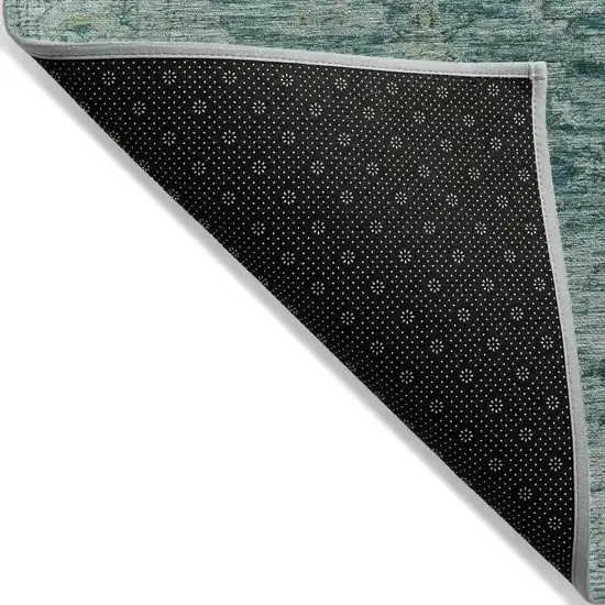Teal Blue And Olive Green Abstract Washable Indoor Outdoor Area Rug Photo 7