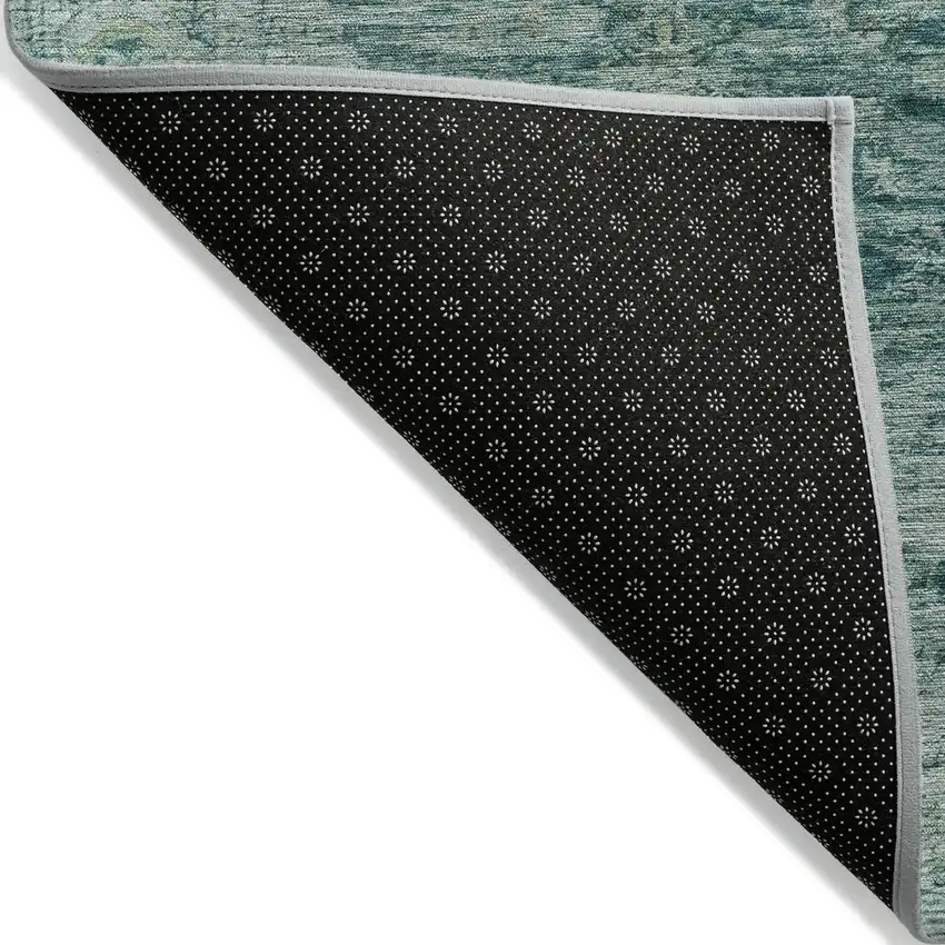 Teal Blue And Olive Green Abstract Washable Indoor Outdoor Area Rug Photo 7