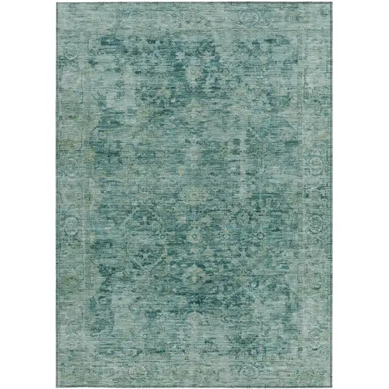 Teal Blue And Olive Green Abstract Washable Indoor Outdoor Area Rug Photo 3