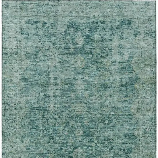 Teal Blue And Olive Green Abstract Washable Indoor Outdoor Area Rug Photo 4