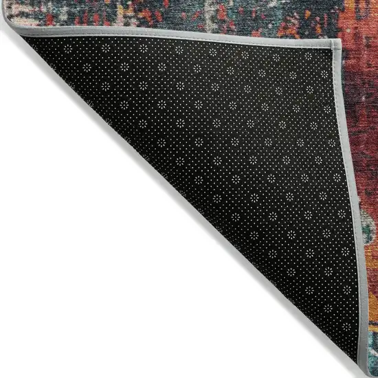 Teal Blue And Orange Abstract Washable Indoor Outdoor Area Rug Photo 9