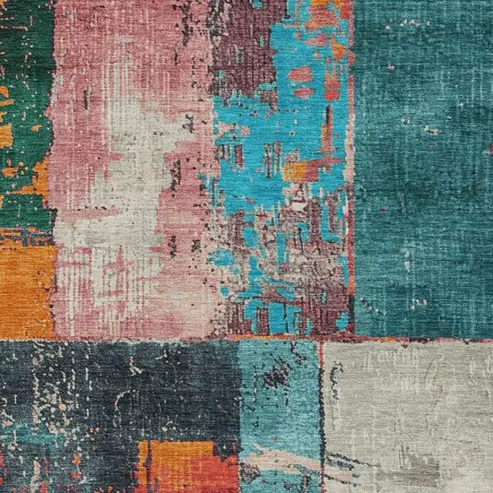 Teal Blue And Orange Abstract Washable Indoor Outdoor Area Rug Photo 4
