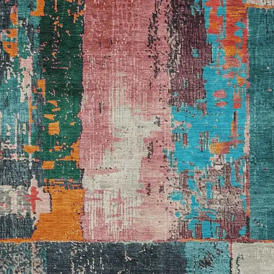Teal Blue And Orange Abstract Washable Indoor Outdoor Area Rug Photo 4