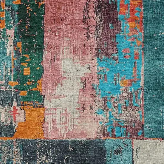 Teal Blue And Orange Abstract Washable Indoor Outdoor Area Rug Photo 4