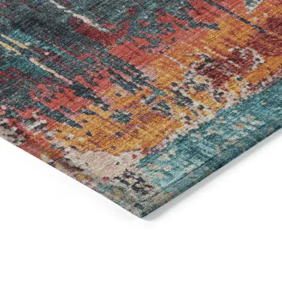 Teal Blue And Orange Abstract Washable Indoor Outdoor Area Rug Photo 9