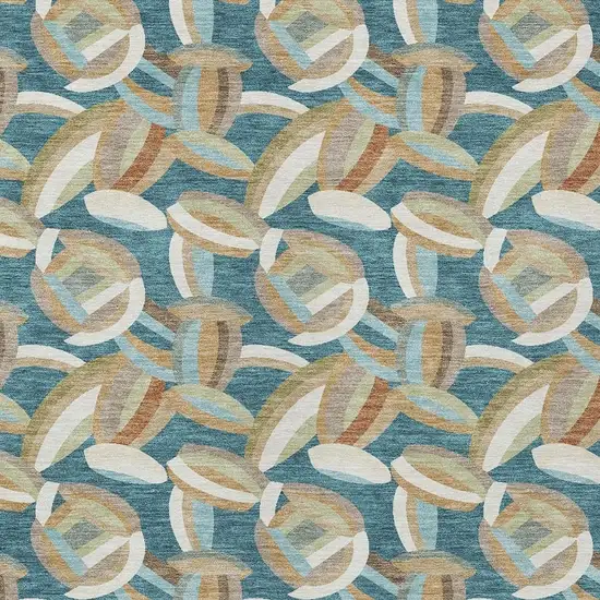 Teal Blue And Orange Abstract Washable Indoor Outdoor Area Rug Photo 2