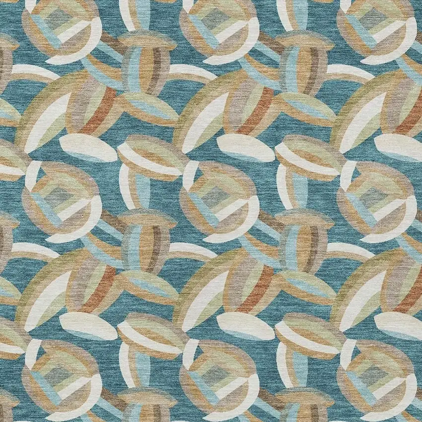 Teal Blue And Orange Abstract Washable Indoor Outdoor Area Rug Photo 2