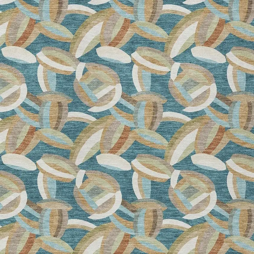 Teal Blue And Orange Abstract Washable Indoor Outdoor Area Rug Photo 2