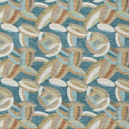 Teal Blue And Orange Abstract Washable Indoor Outdoor Area Rug Photo 2
