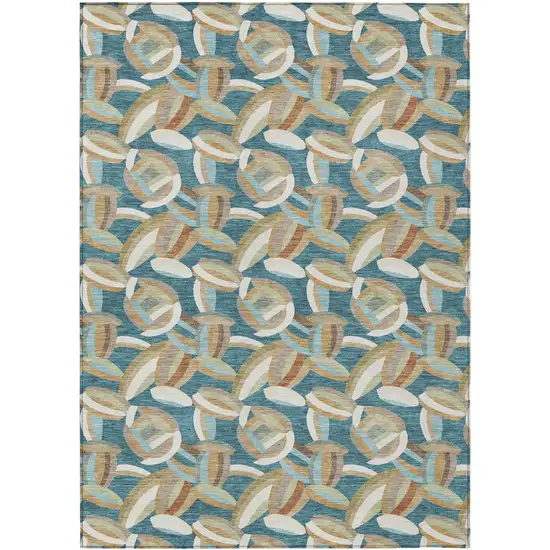 Teal Blue And Orange Abstract Washable Indoor Outdoor Area Rug Photo 1