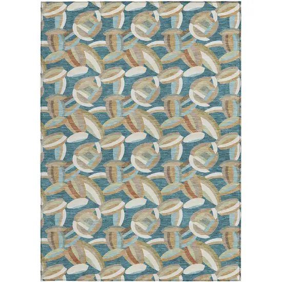 Teal Blue And Orange Abstract Washable Indoor Outdoor Area Rug Photo 3
