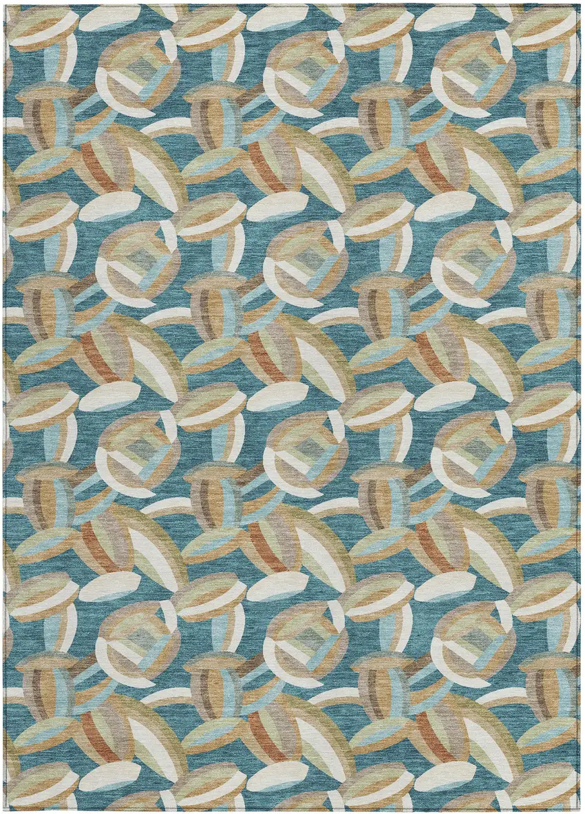 Teal Blue And Orange Abstract Washable Indoor Outdoor Area Rug Photo 3